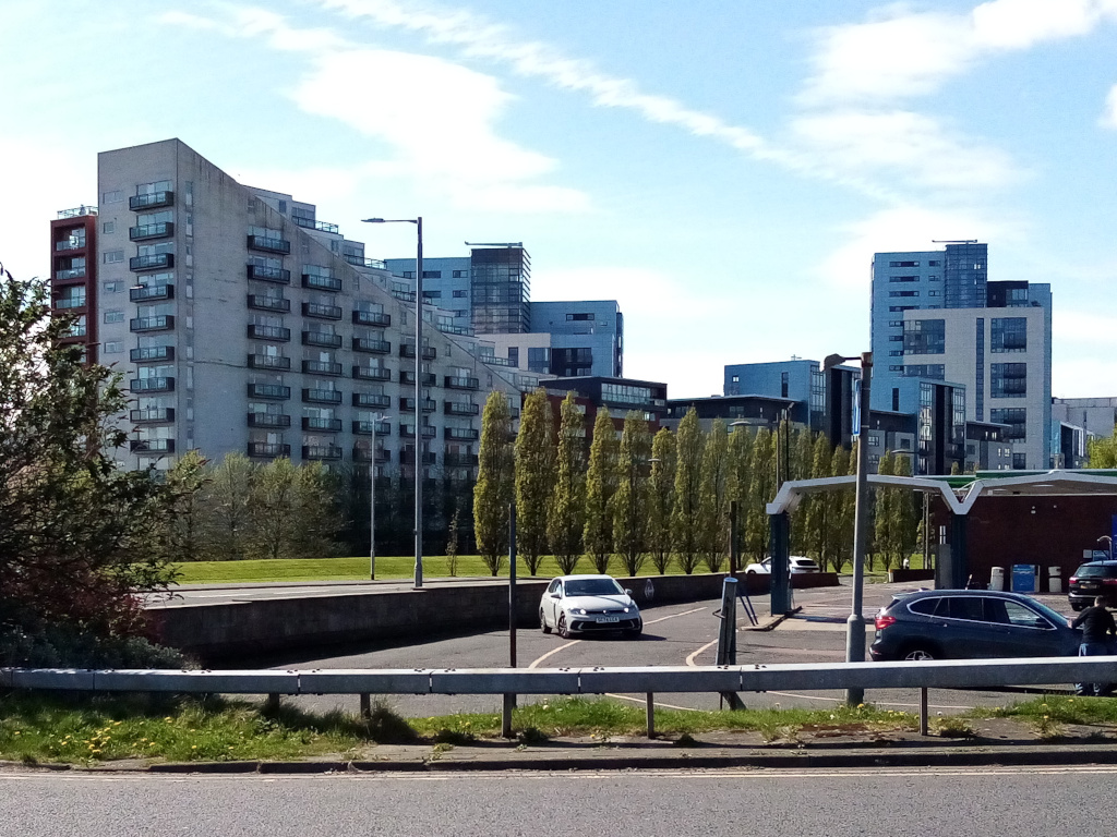 a ridge of tall blocks of flats